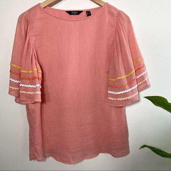 Du Jour pink wide sleeve cotton blouse size xs - Picture 3 of 9